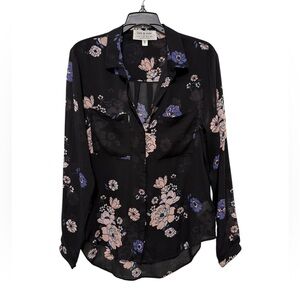 Cloth & Stone (Anthropology) Black Long Sleeve Buttoned Sheer Blouse